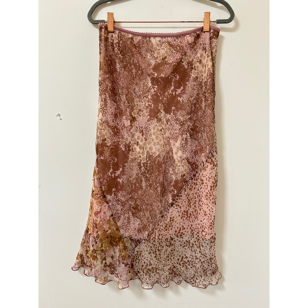Y2K Jonathan Martin Patchwork Floral Midi Skirt Women M Pink Brown Cottagecore